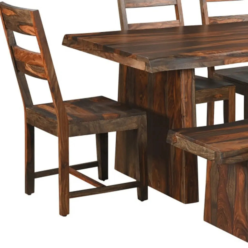 Six Piece Brown Solid Wood Dining Set with Four Chairs - NOVA HOME FURNITURE
