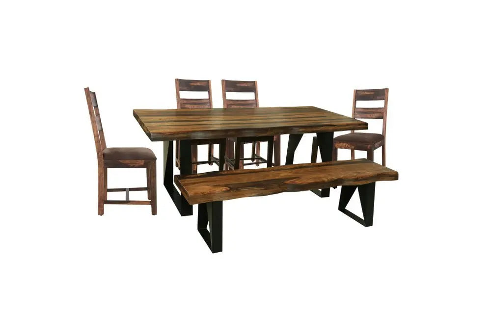 Six Piece Dark Brown and Black Solid Wood Dining Set with Four Chairs - NOVA HOME FURNITURE