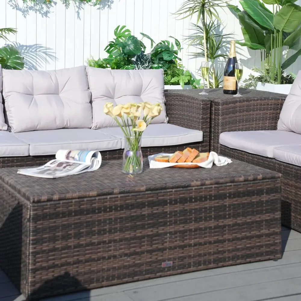 Six Piece Outdoor Brown Metal Sofa Seating Group With Cushions - NOBLE HOME INTERIORS