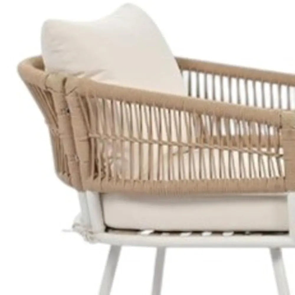 Six Piece White and Beige Metal Upholstered Cushions Sofa Seating Group With Table - NOBLE HOME INTERIORS