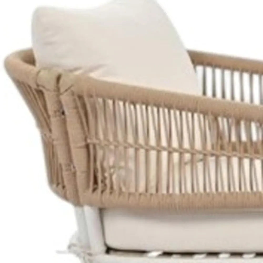 Six Piece White and Beige Metal Upholstered Cushions Sofa Seating Group With Table - NOBLE HOME INTERIORS