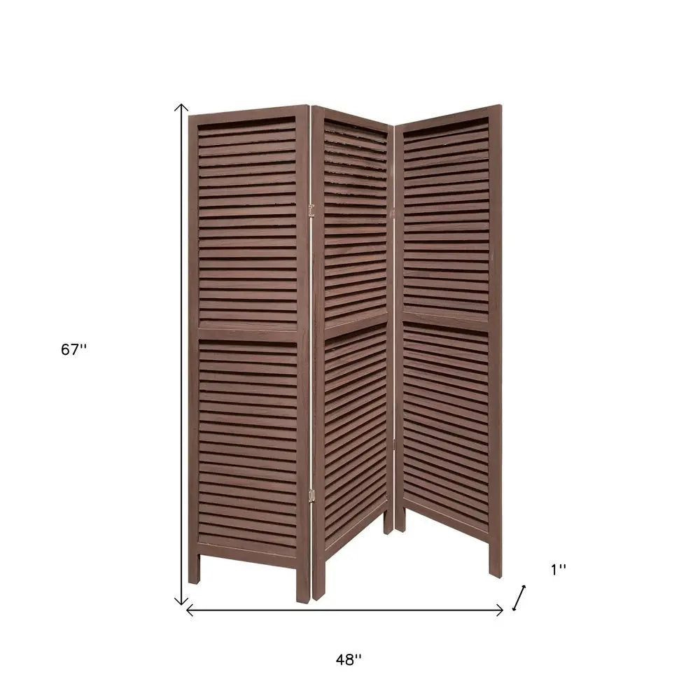 Stylish Three Panel Washed Brown Shutter Divider Screen - NOBLE HOME INTERIORS