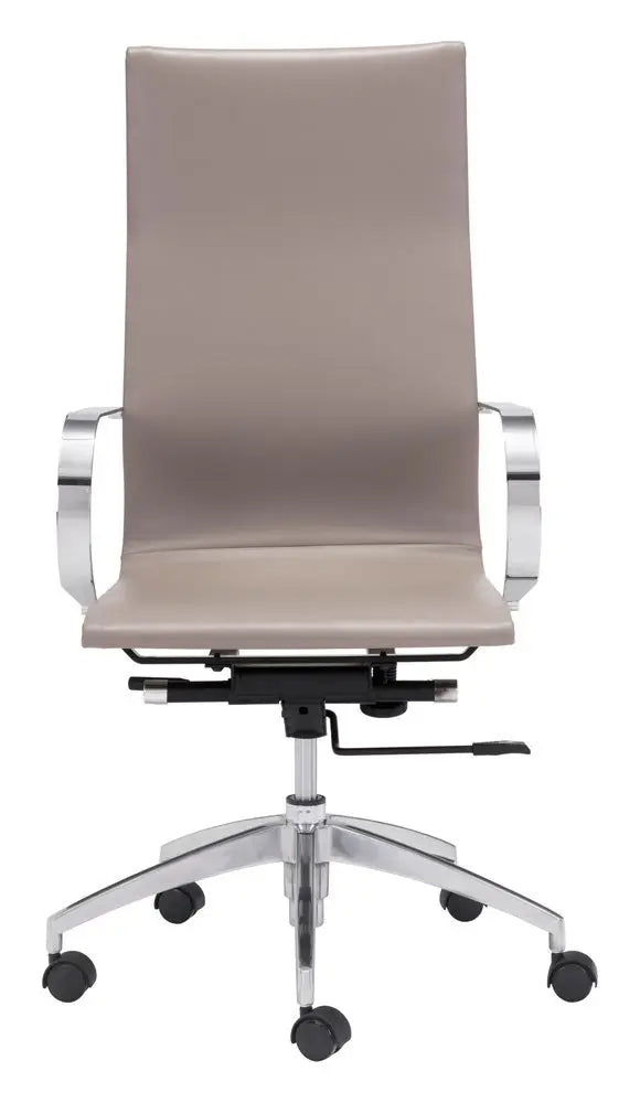 Taupe and Silver Adjustable Swivel Faux Leather Rolling Conference Office Chair - NOBLE HOME INTERIORS