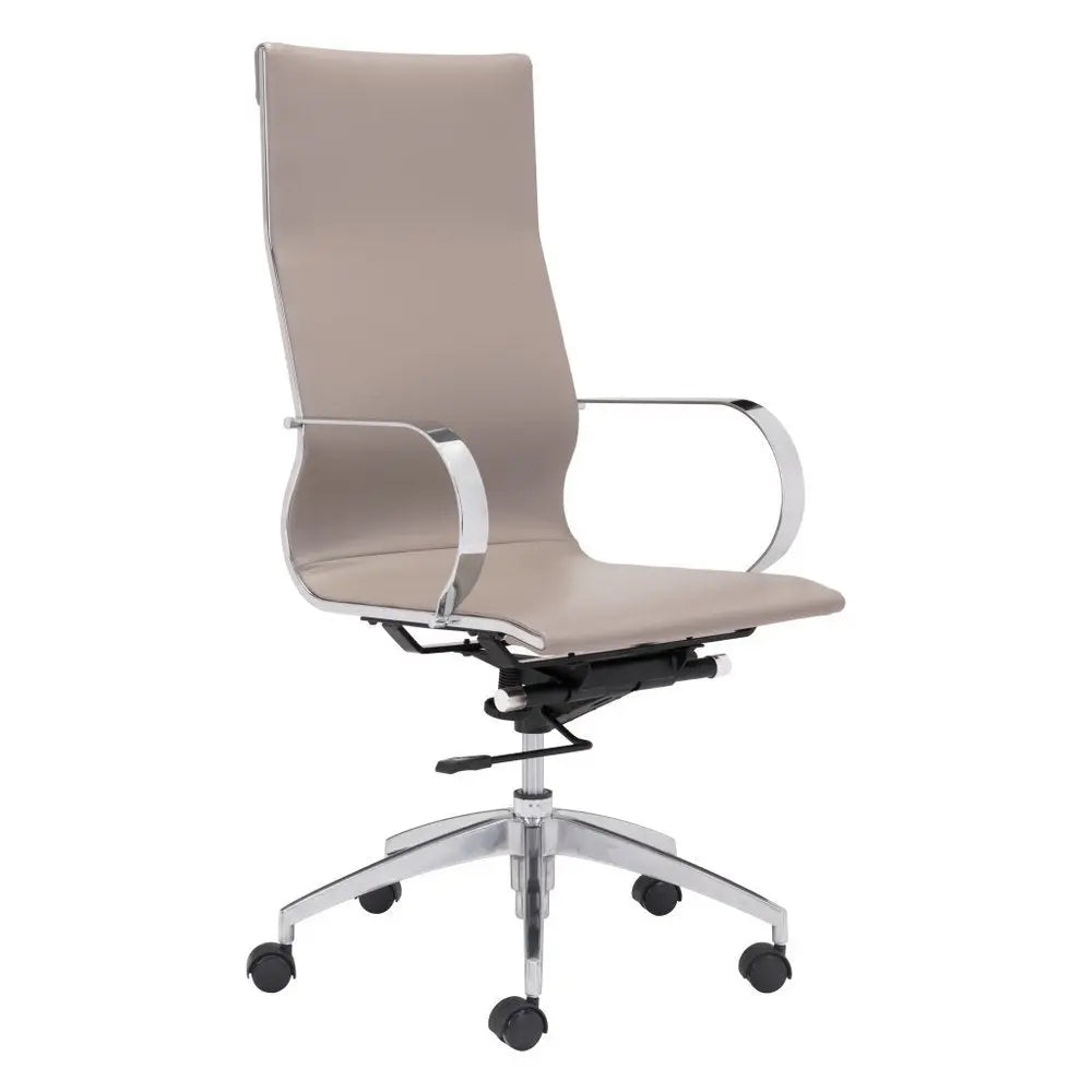 Taupe and Silver Adjustable Swivel Faux Leather Rolling Conference Office Chair - NOBLE HOME INTERIORS