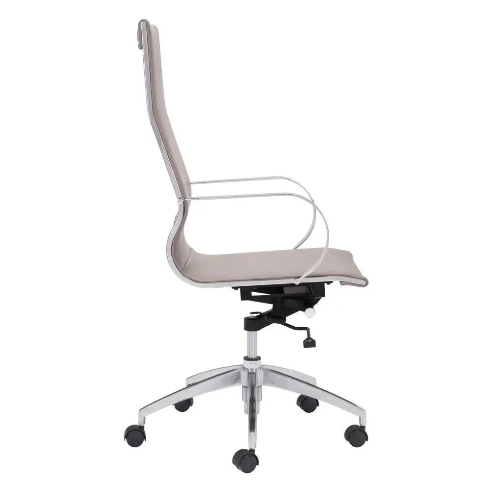 Taupe and Silver Adjustable Swivel Faux Leather Rolling Conference Office Chair - NOBLE HOME INTERIORS