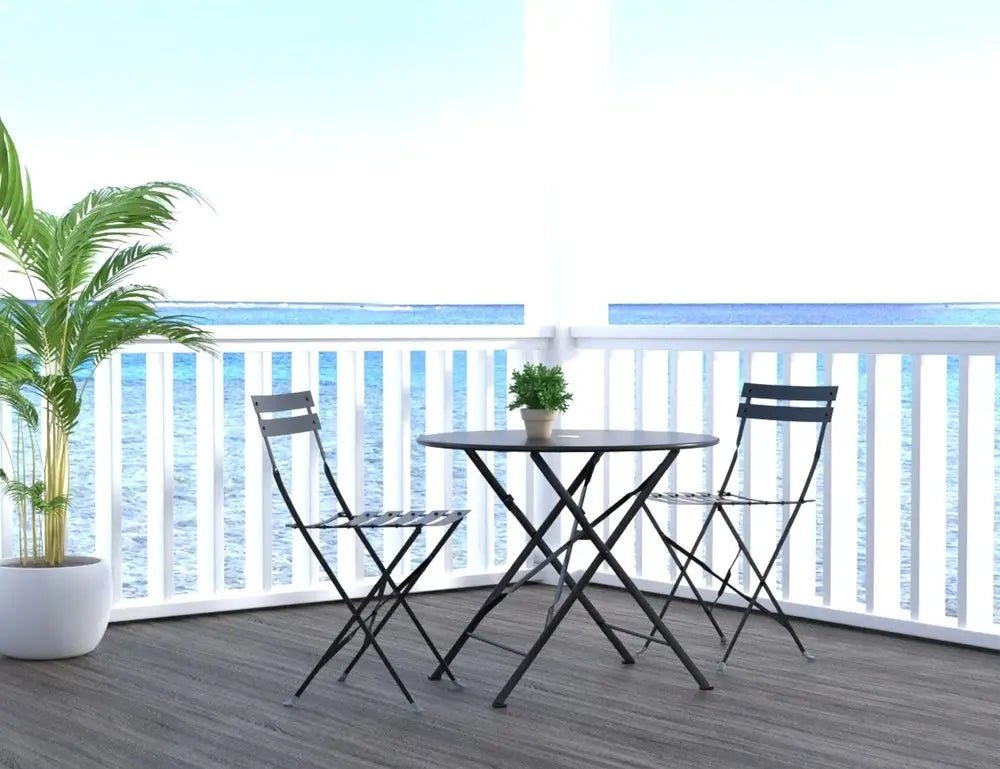 Three Piece Black Round Metal Dining Set with Two Chairs - NOBLE HOME INTERIORS