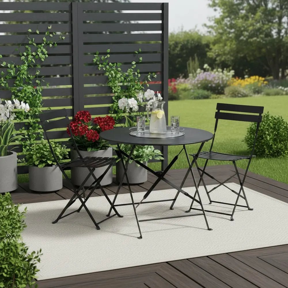 Three Piece Black Round Metal Dining Set with Two Chairs - NOBLE HOME INTERIORS