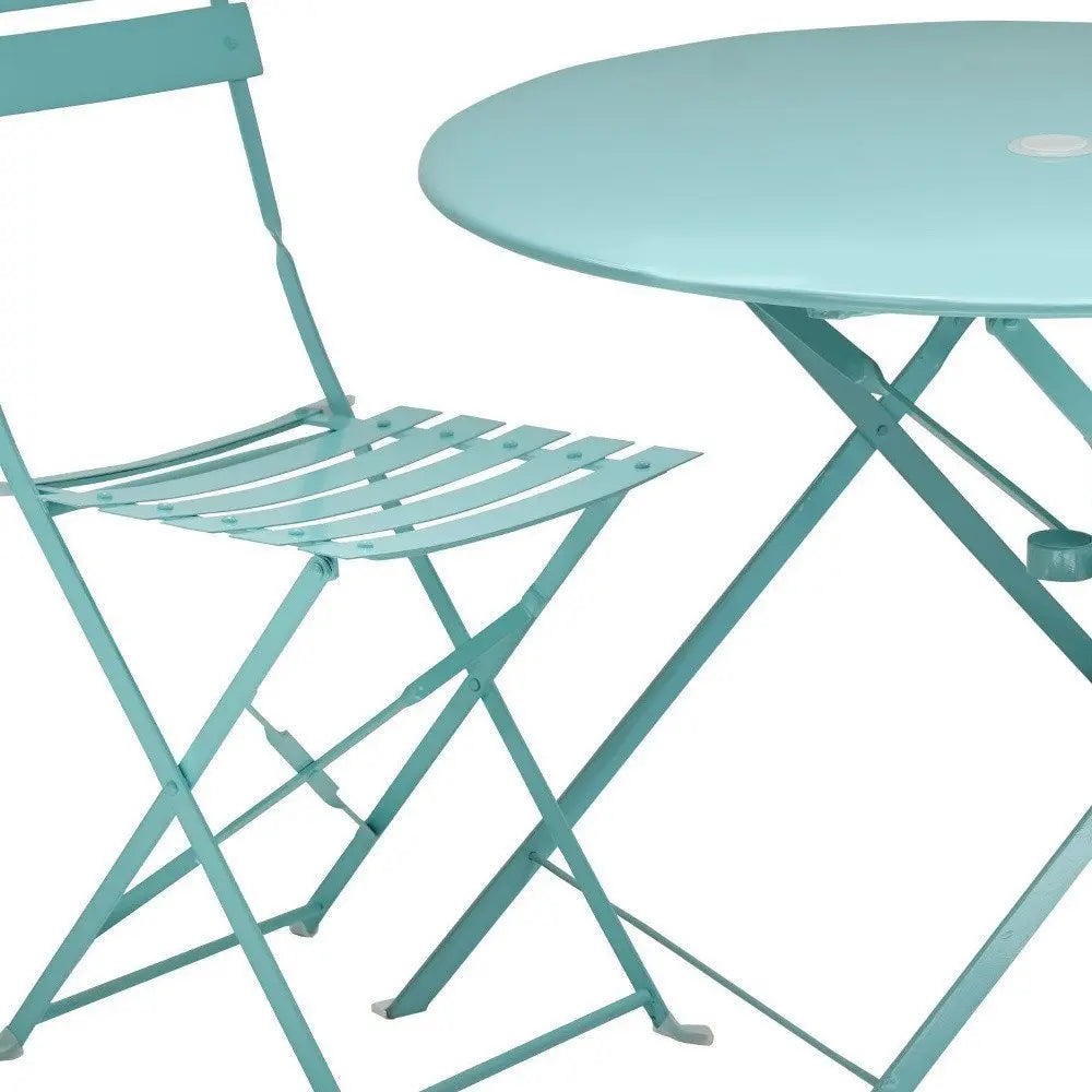 Three Piece Teal Blue Round Metal Dining Set with Two Chairs - NOBLE HOME INTERIORS