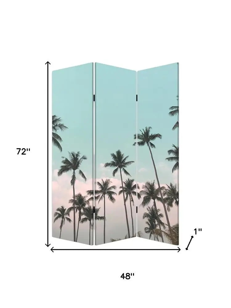 Tropical Palm Trees Room Three Panel Divider Screen - NOBLE HOME INTERIORS