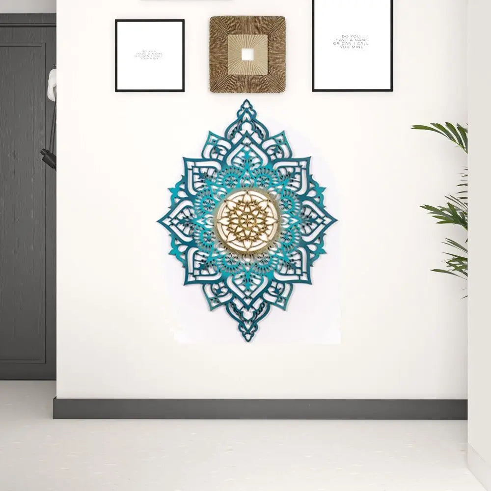 Turquoise And Gold Solid Wood Geometric Shapes Wall Decor - NOBLE HOME INTERIORS