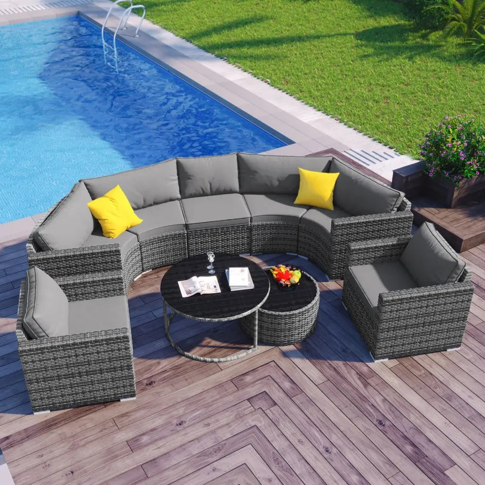 Two Piece Outdoor Gray Wicker Sectional Seating Group with Gray Cushions - NOBLE HOME INTERIORS