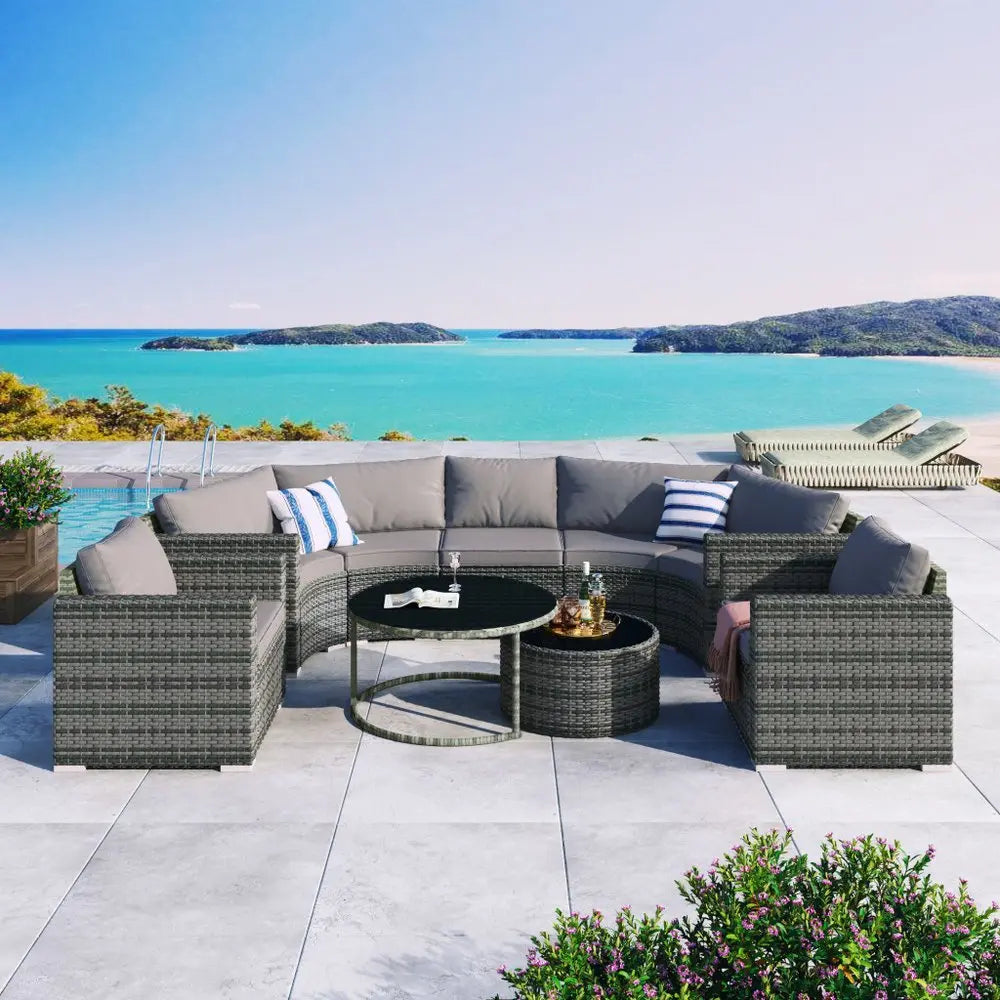 Two Piece Outdoor Gray Wicker Sectional Seating Group with Gray Cushions - NOBLE HOME INTERIORS