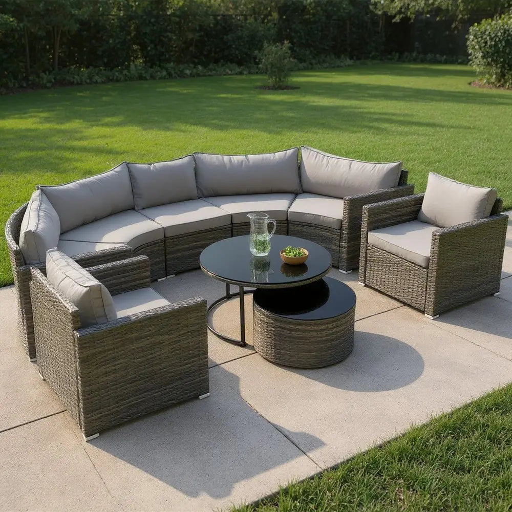 Two Piece Outdoor Gray Wicker Sectional Seating Group with Gray Cushions - NOBLE HOME INTERIORS