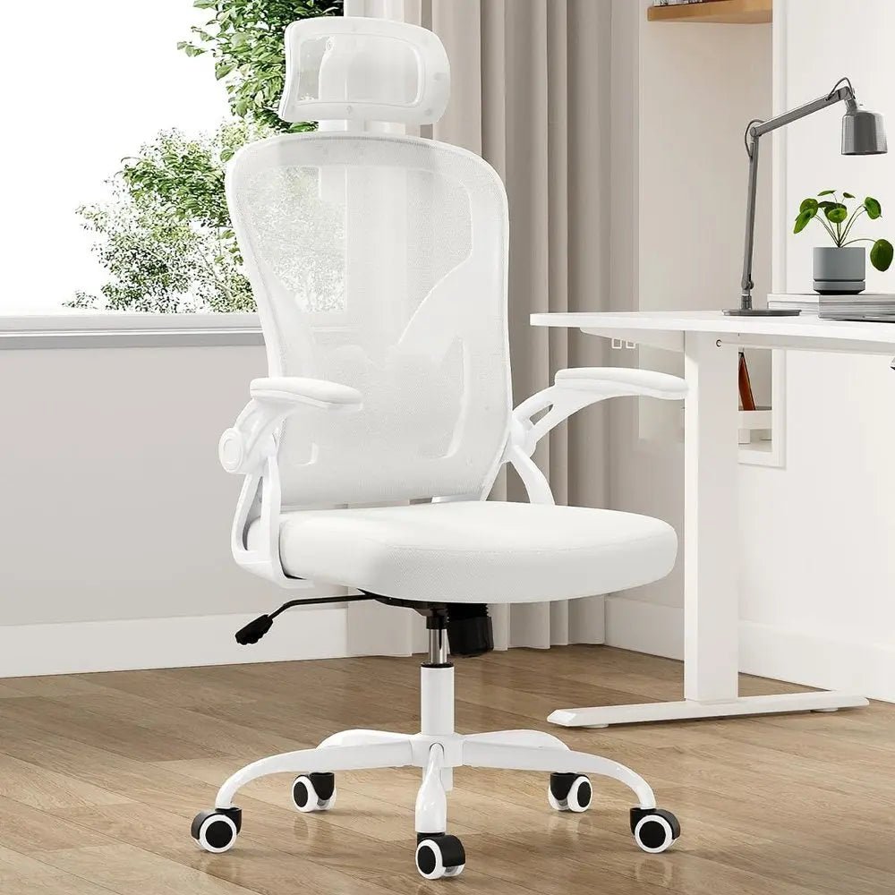 White and Black Adjustable Height Swivel Rolling Office Chair - NOBLE HOME INTERIORS