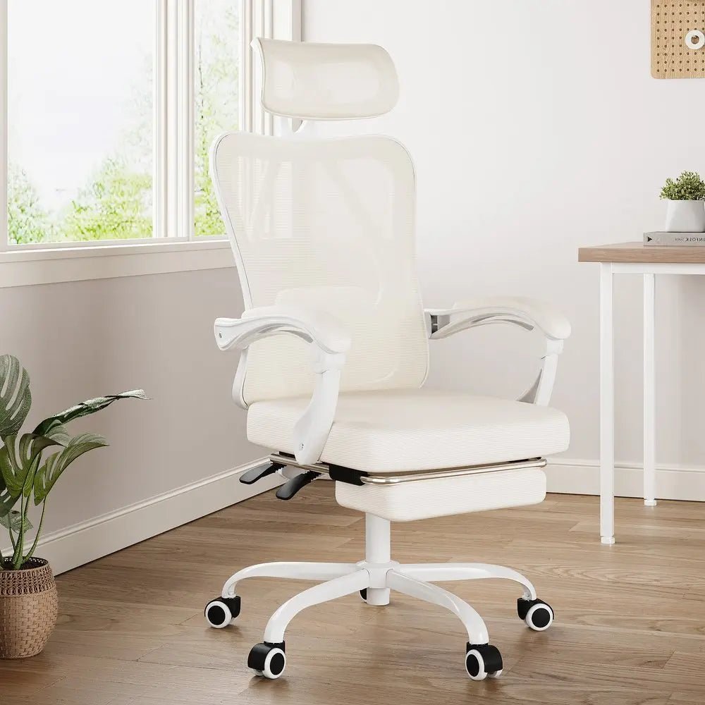 White and Black Adjustable Height Swivel Rolling Office Chair - NOBLE HOME INTERIORS