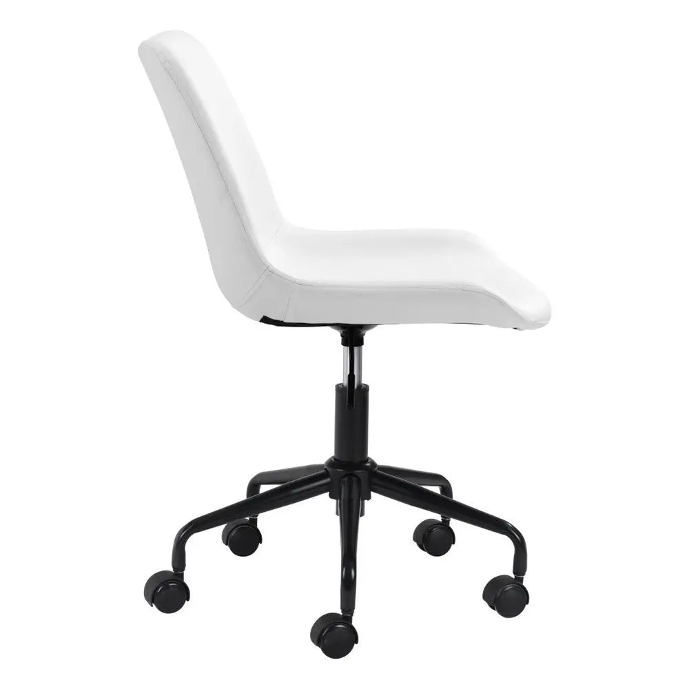 White and Black Adjustable Swivel Faux Leather Rolling Office Chair - NOBLE HOME INTERIORS