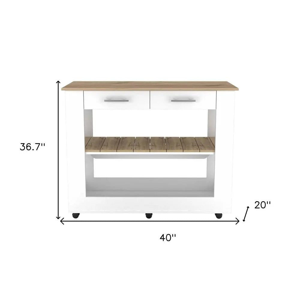 White and Brown 40" Rolling Kitchen Cart With Storage - NOBLE HOME INTERIORS