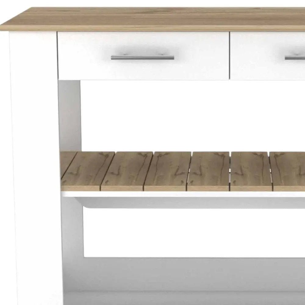 White and Brown 40" Rolling Kitchen Cart With Storage - NOBLE HOME INTERIORS