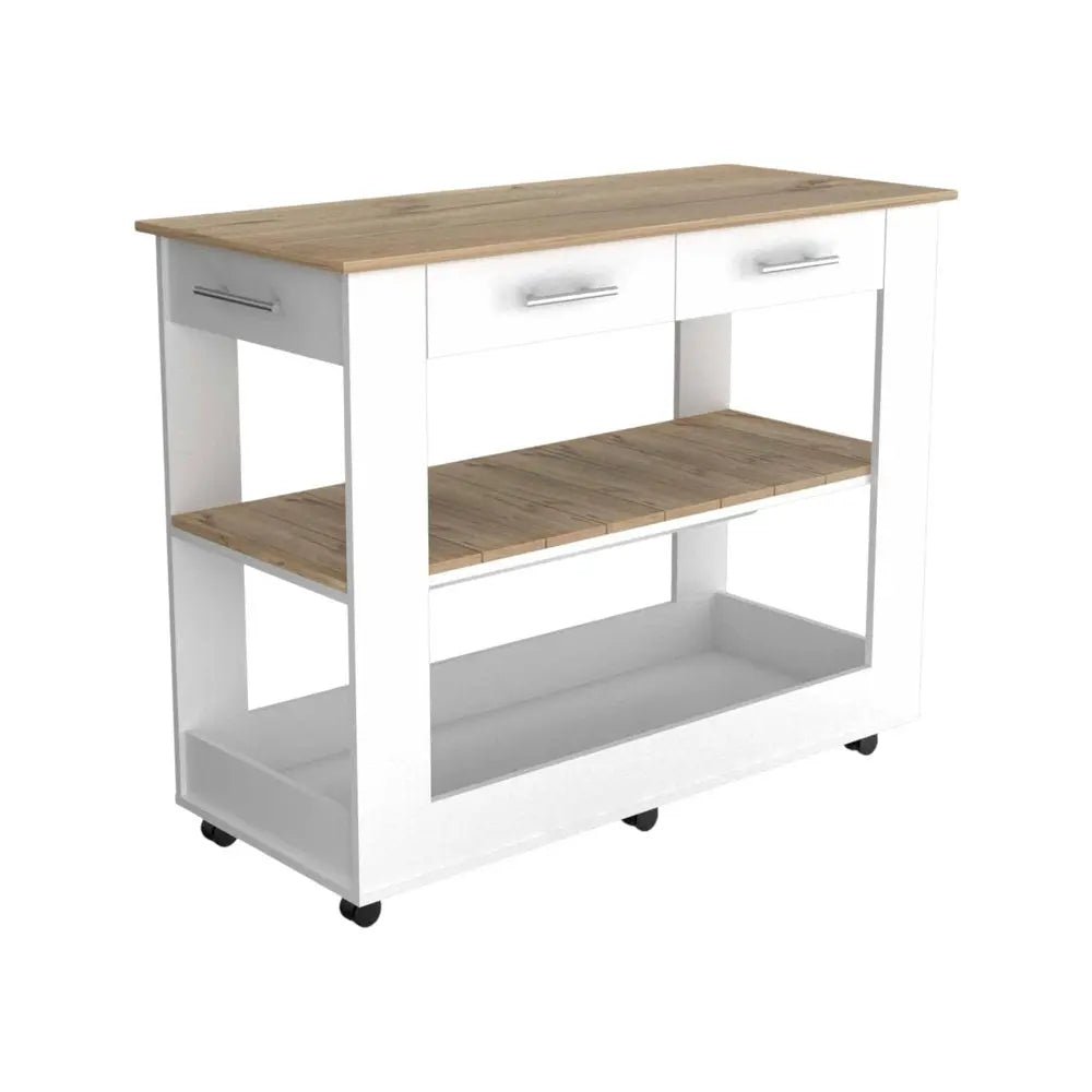 White and Brown 40" Rolling Kitchen Cart With Storage - NOBLE HOME INTERIORS