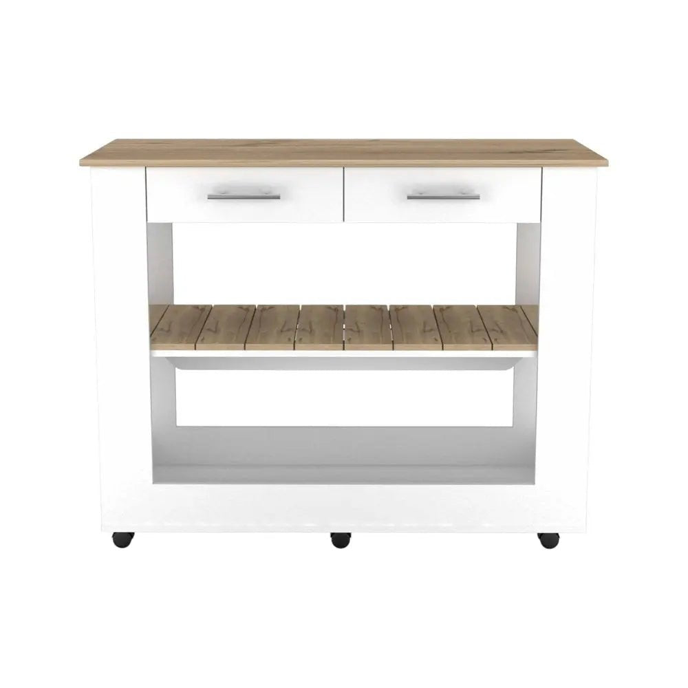 White and Brown 40" Rolling Kitchen Cart With Storage - NOBLE HOME INTERIORS