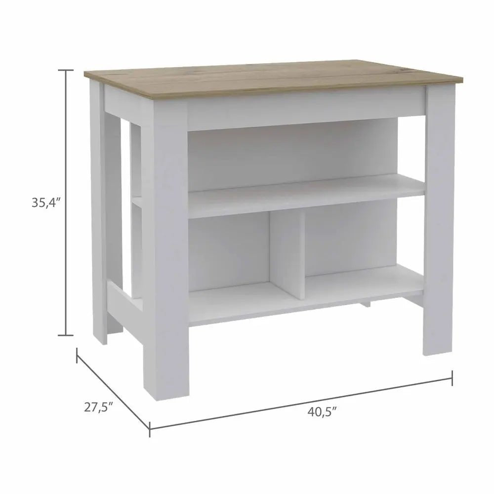 White and Brown 41" Kitchen Island With Storage - NOBLE HOME INTERIORS