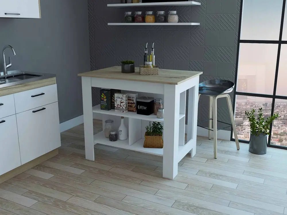 White and Brown 41" Kitchen Island With Storage - NOBLE HOME INTERIORS