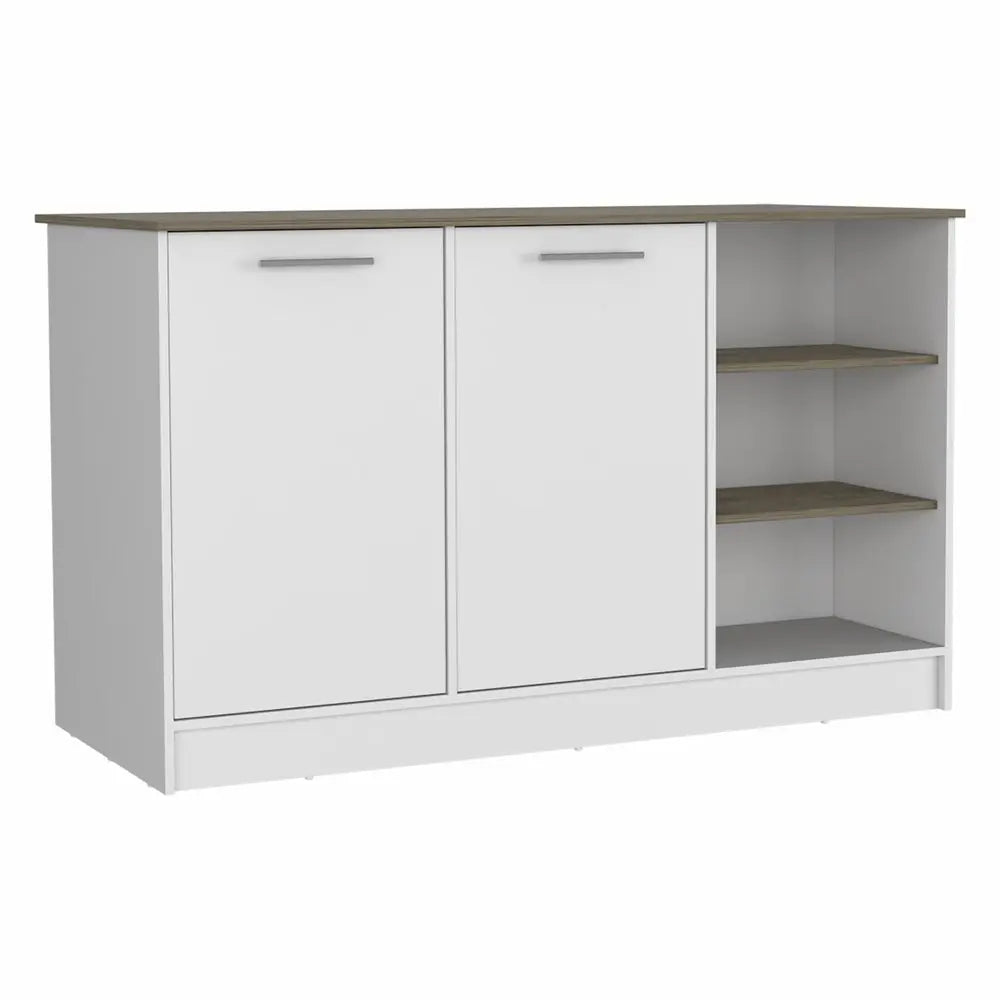White and Brown 59" Kitchen Island With Storage - NOVA HOME FURNITURE