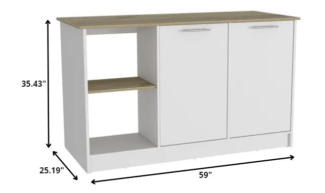 White and Brown 59" Kitchen Island With Storage - NOVA HOME FURNITURE