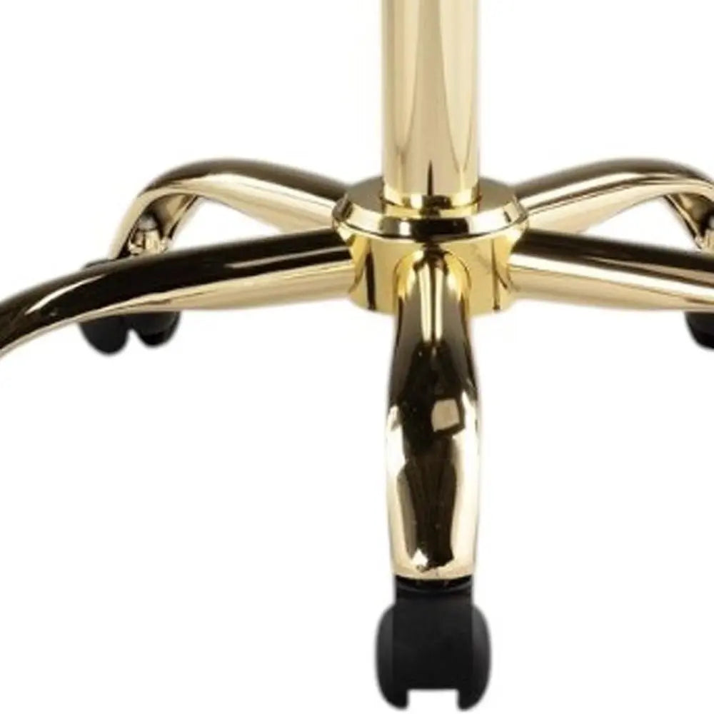 White and Gold Faux Leather Adjustable Height Swivel Rolling Office Chair - NOBLE HOME INTERIORS