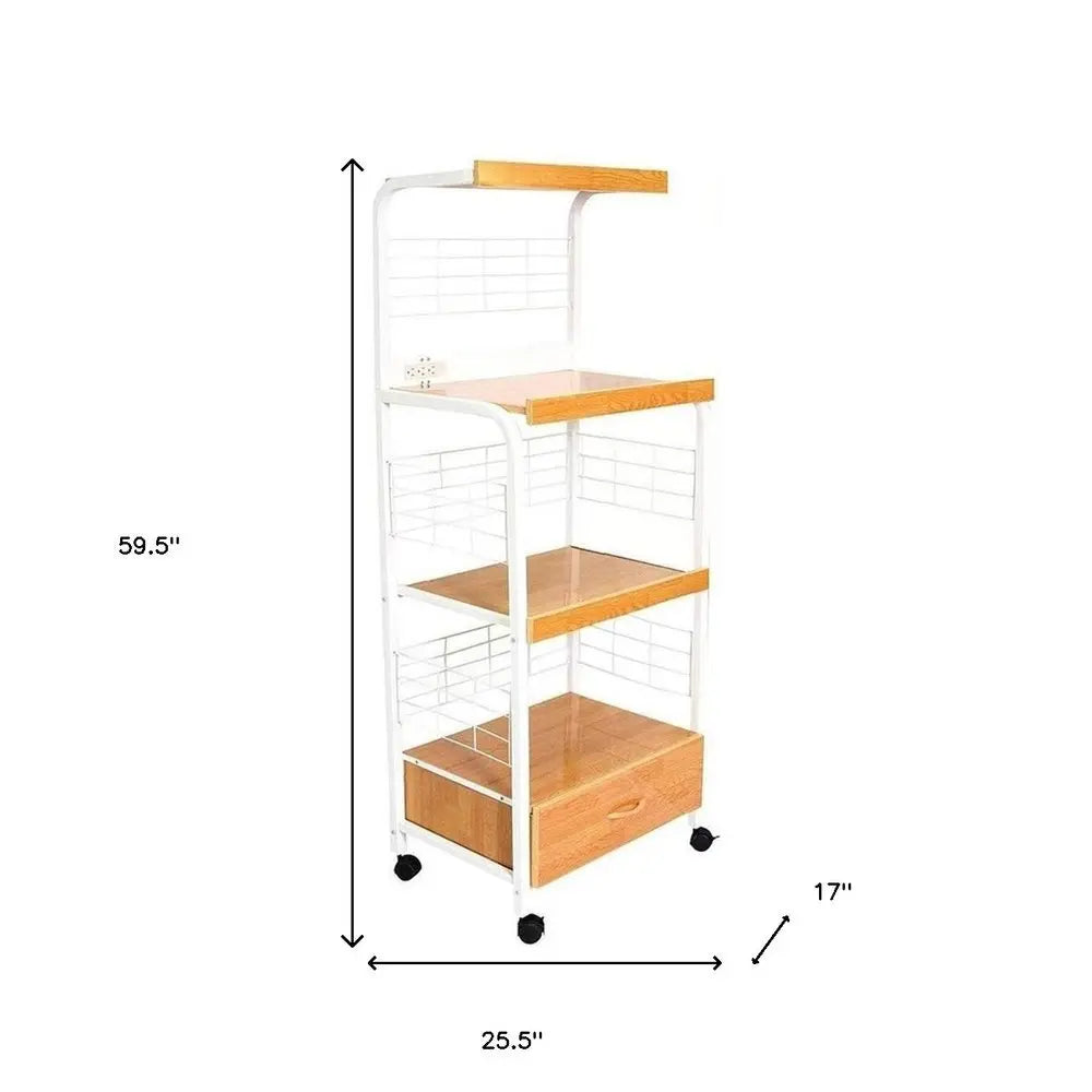 White and Natural 26" Rolling Kitchen Cart With Storage - NOVA HOME FURNITURE