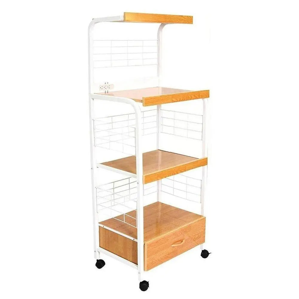 White and Natural 26" Rolling Kitchen Cart With Storage - NOVA HOME FURNITURE