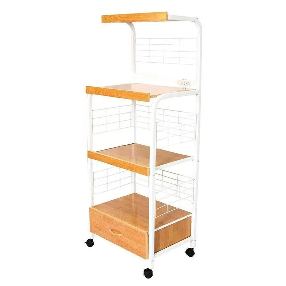 White and Natural 26" Rolling Kitchen Cart With Storage - NOVA HOME FURNITURE