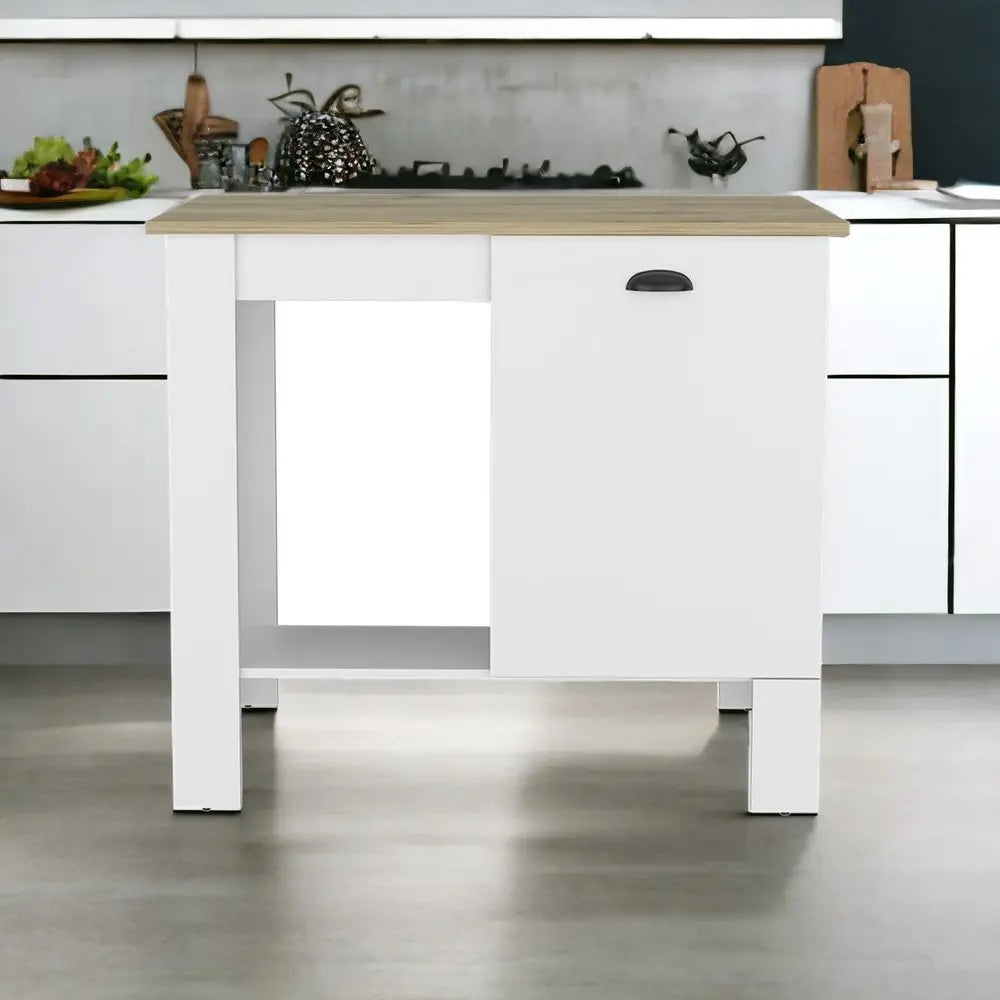 White and Natural 35" Kitchen Island With Storage - NOVA HOME FURNITURE