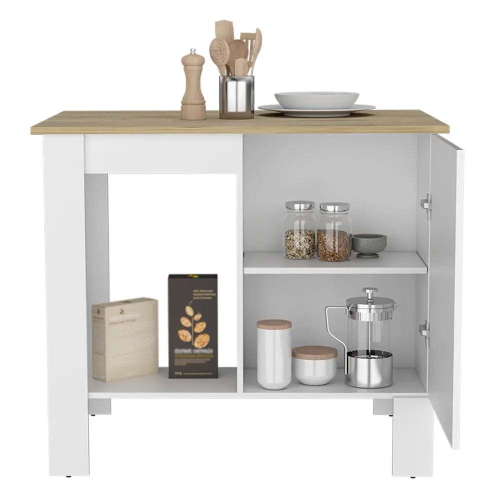 White and Natural 35" Kitchen Island With Storage - NOVA HOME FURNITURE
