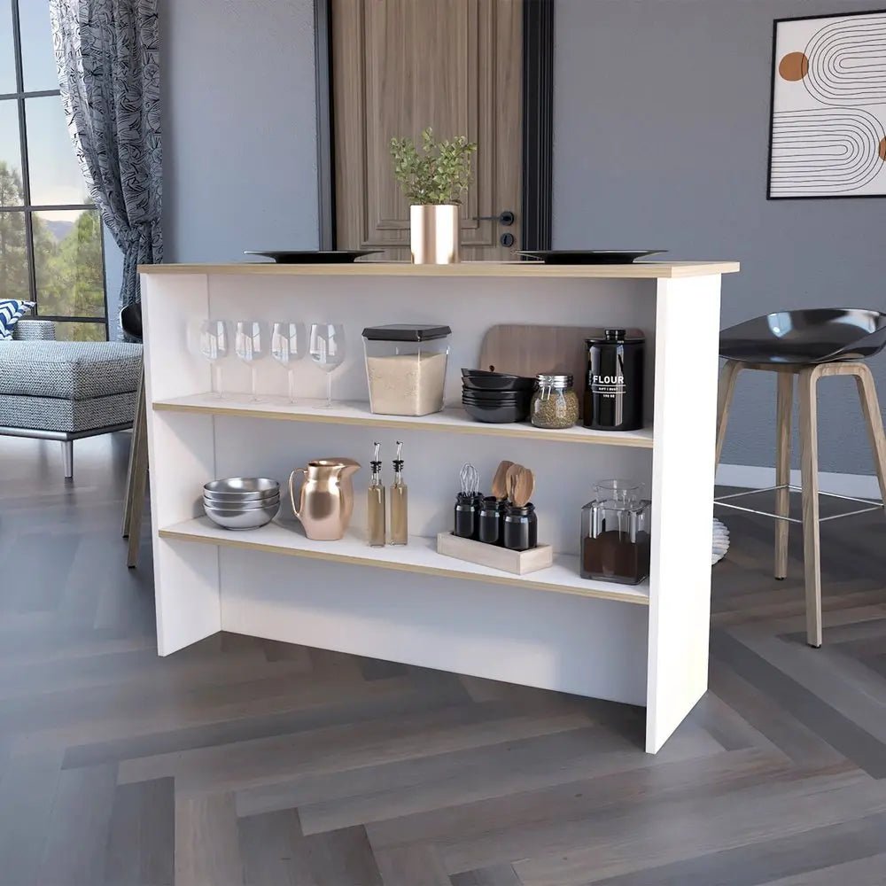 White and Natural 47" Kitchen Island With Storage - NOBLE HOME INTERIORS
