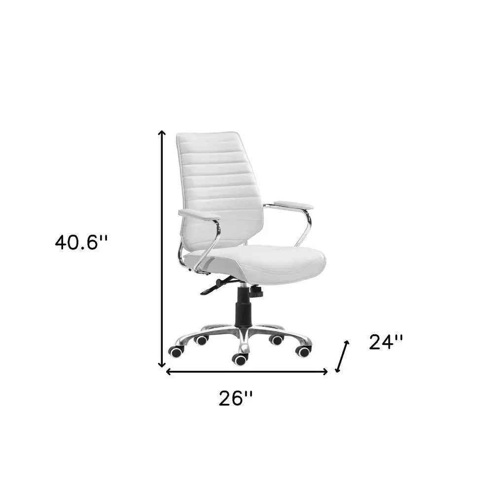 White and Silver Adjustable Height Swivel Rolling Office Chair - NOBLE HOME INTERIORS