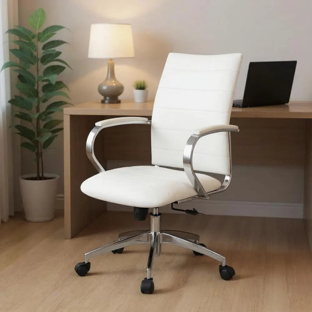 White and Silver Adjustable Height Swivel Rolling Office Chair - NOBLE HOME INTERIORS