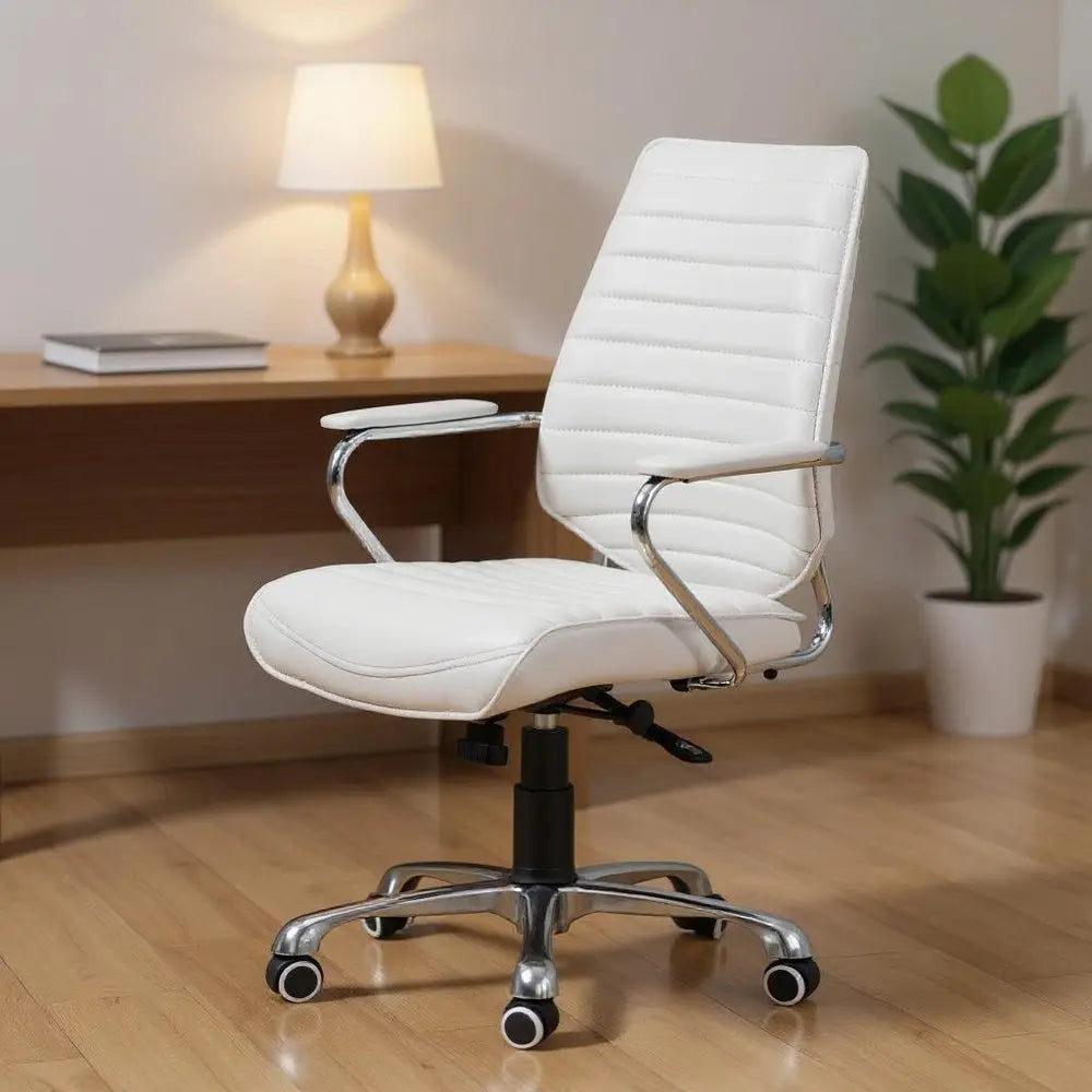 White and Silver Adjustable Height Swivel Rolling Office Chair - NOBLE HOME INTERIORS