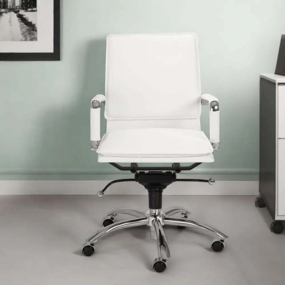 White and Silver Adjustable Swivel Faux Leather Rolling Conference Office Chair - NOBLE HOME INTERIORS