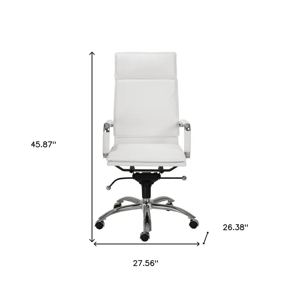 White and Silver Adjustable Swivel Faux Leather Rolling Executive Office Chair - NOBLE HOME INTERIORS
