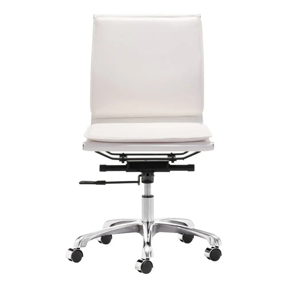 White and Silver Adjustable Swivel Faux Leather Rolling Executive Office Chair - NOBLE HOME INTERIORS