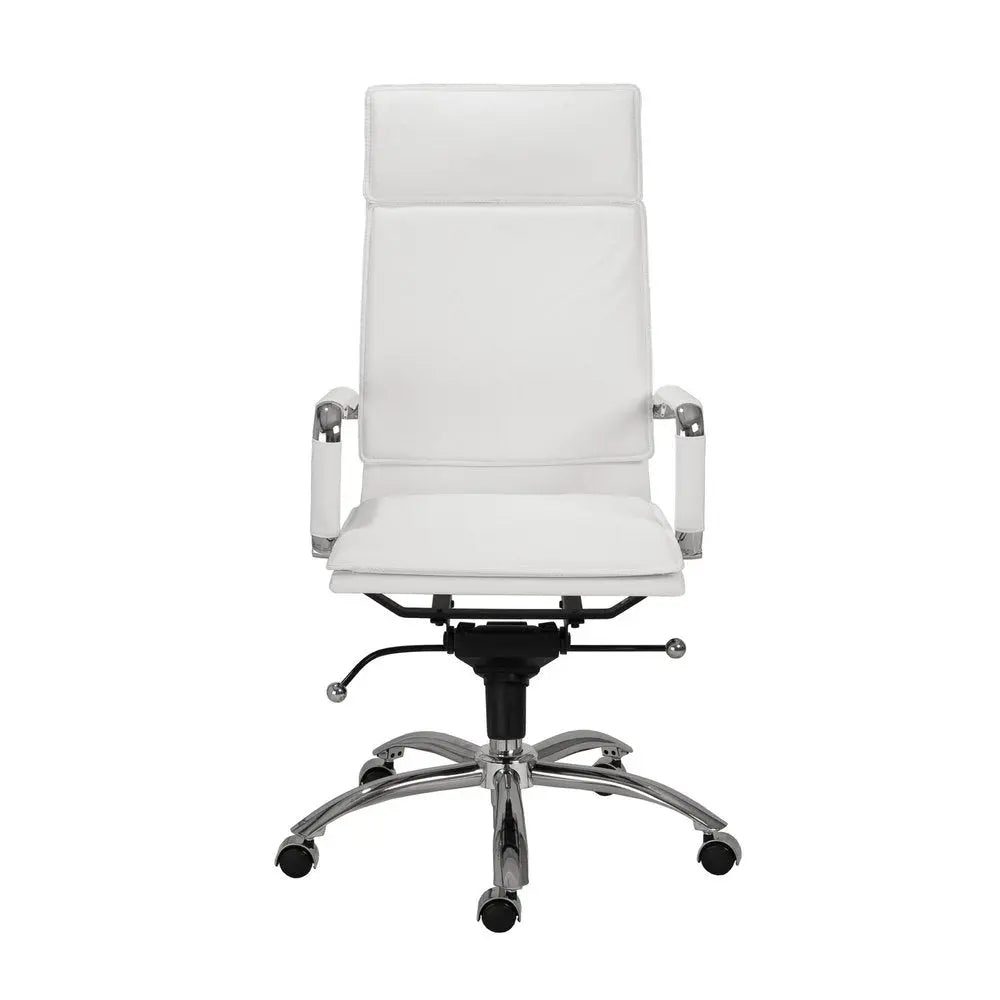 White and Silver Adjustable Swivel Faux Leather Rolling Executive Office Chair - NOBLE HOME INTERIORS