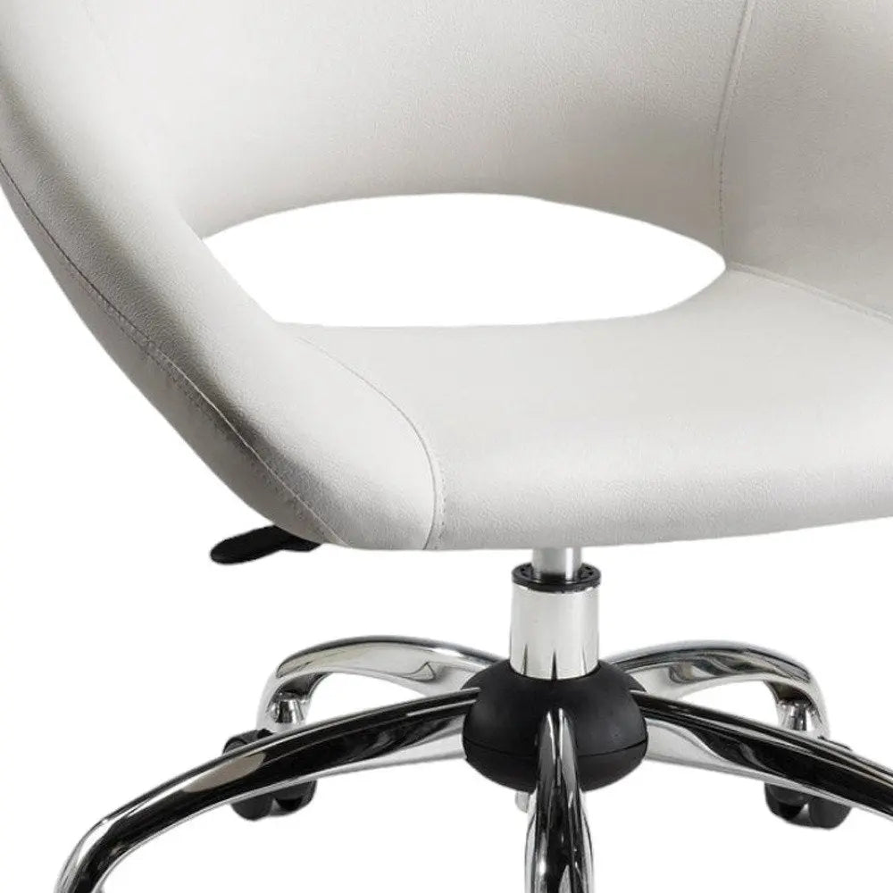 White and Silver Faux Leather Adjustable Height Swivel Rolling Office Chair - NOBLE HOME INTERIORS