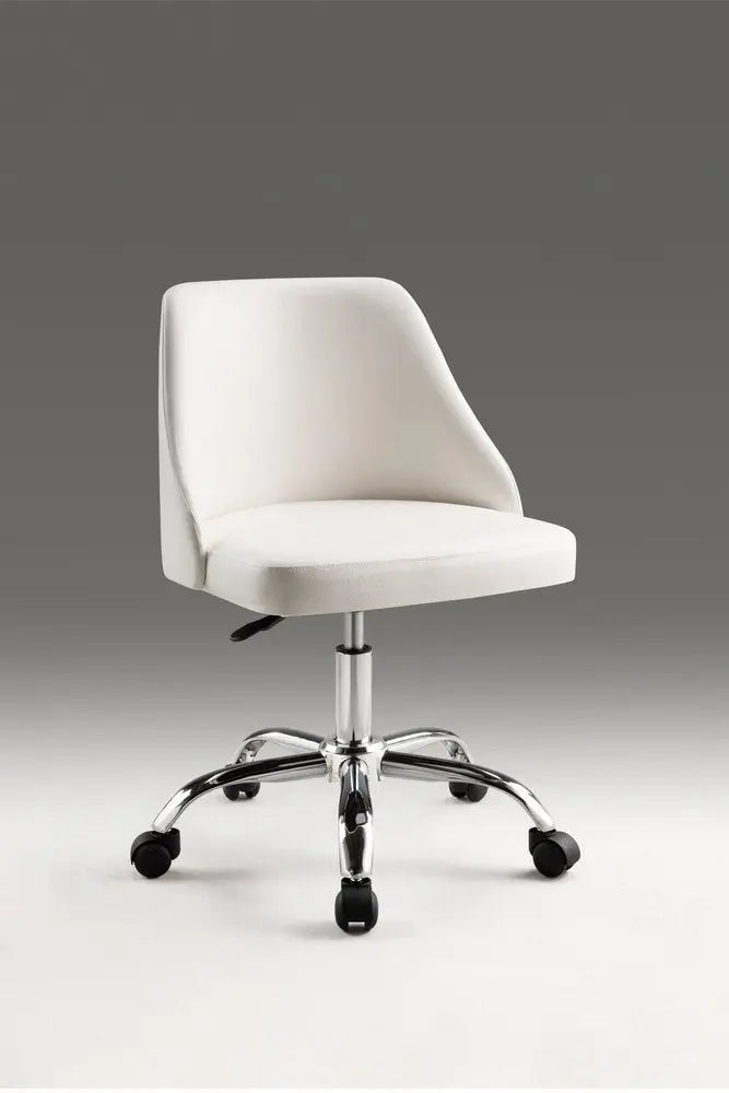 White and Silver Faux Leather Adjustable Height Swivel Rolling Office Chair - NOBLE HOME INTERIORS