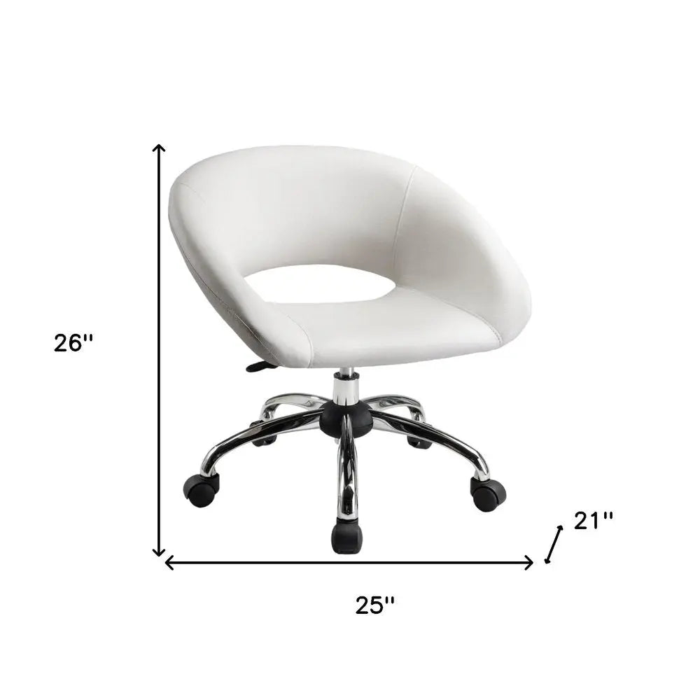 White and Silver Faux Leather Adjustable Height Swivel Rolling Office Chair - NOBLE HOME INTERIORS