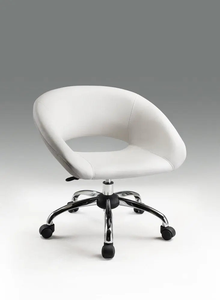White and Silver Faux Leather Adjustable Height Swivel Rolling Office Chair - NOBLE HOME INTERIORS