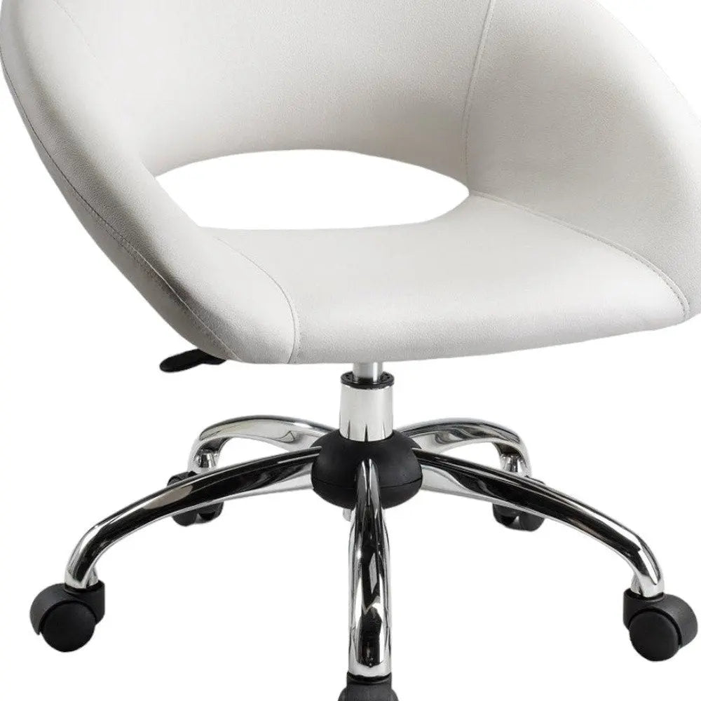White and Silver Faux Leather Adjustable Height Swivel Rolling Office Chair - NOBLE HOME INTERIORS