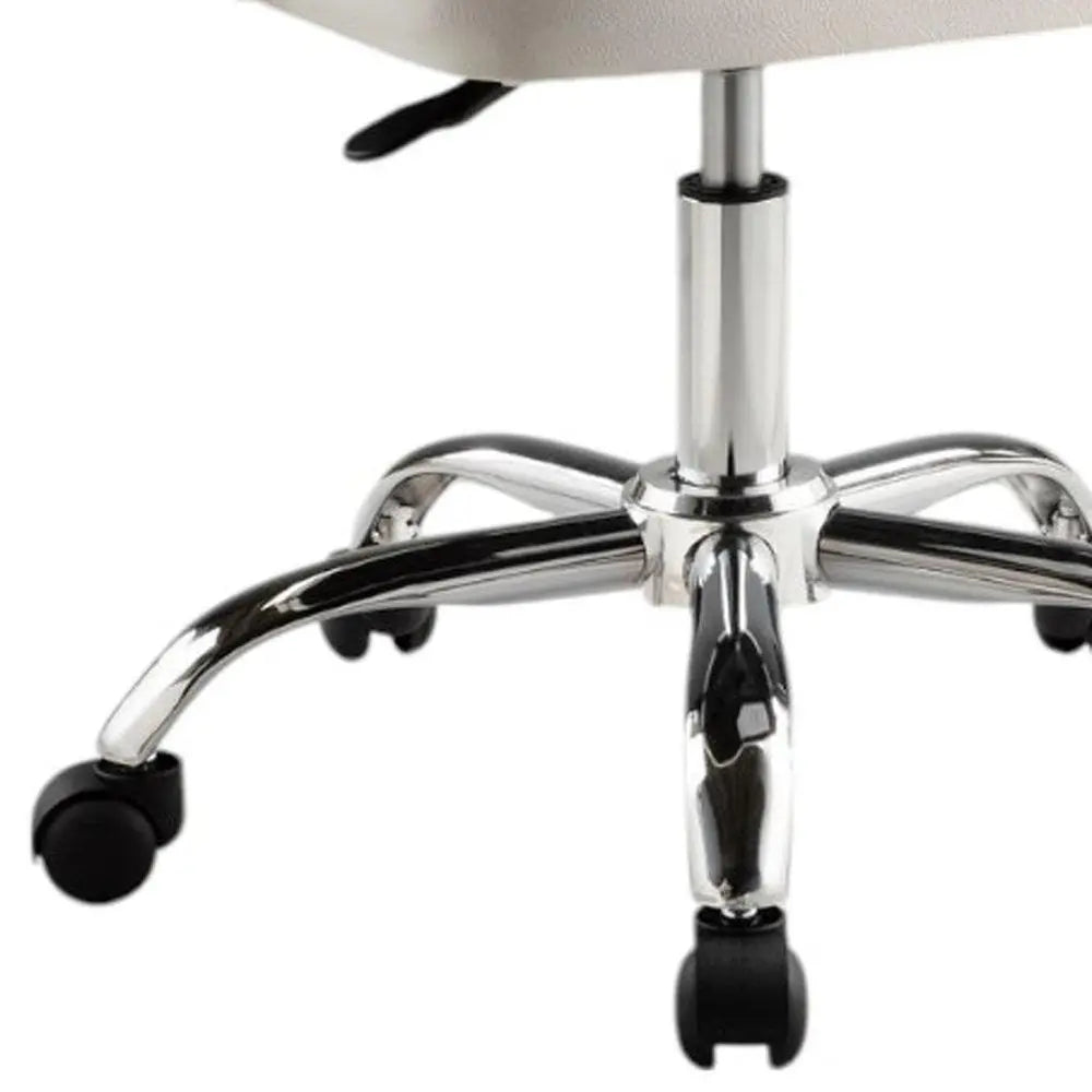 White and Silver Faux Leather Adjustable Height Swivel Rolling Office Chair - NOBLE HOME INTERIORS