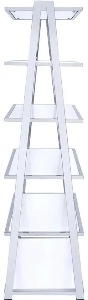 White And Silver Metal and Glass Five Tier Ladder Bookcase - NOBLE HOME INTERIORS
