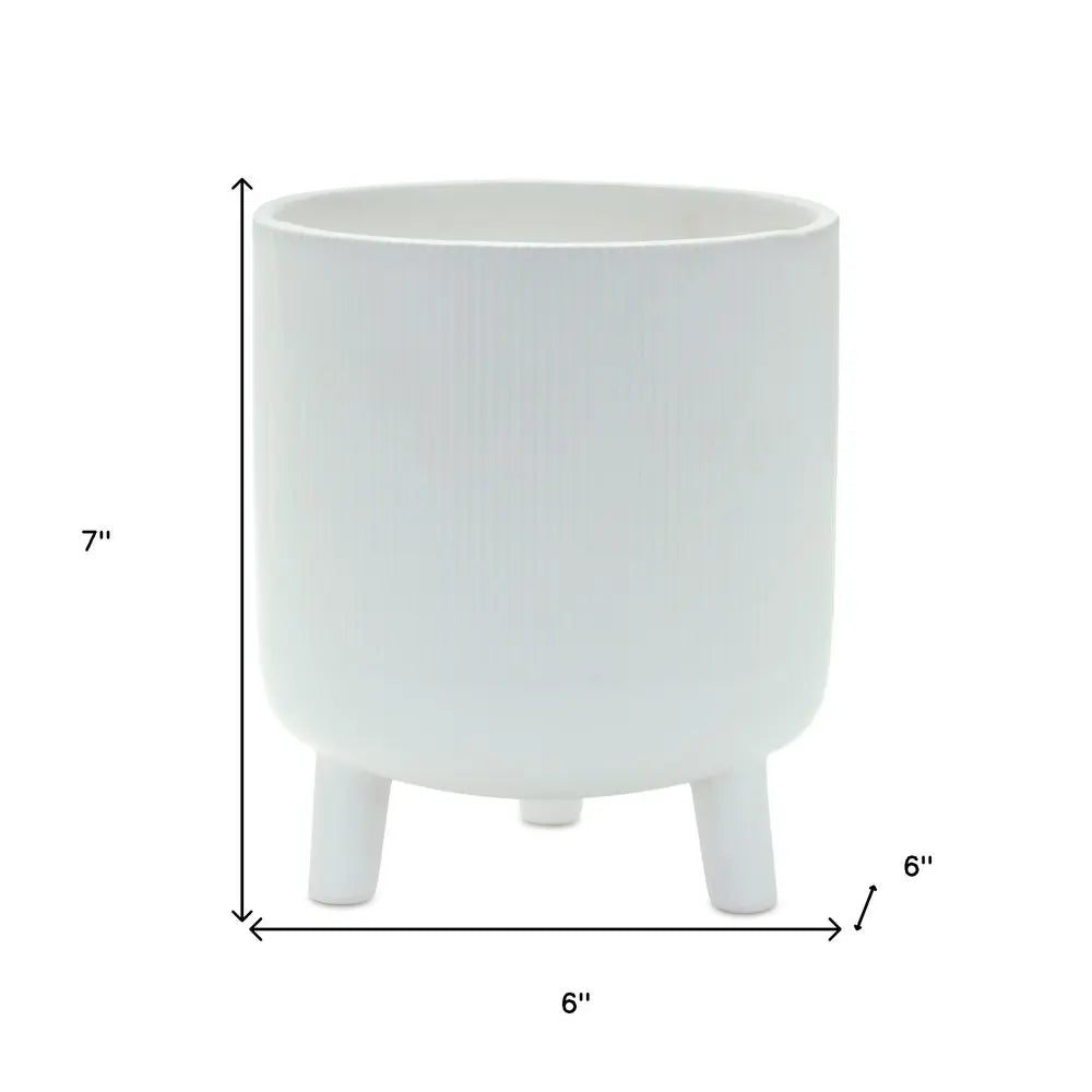 White Ceramic 7 Ounce Striped Footed Pot Planter - NOBLE HOME INTERIORS